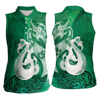 New Zealand Matariki Women Sleeveless Polo Shirt Maori Manaia Galaxy Silver Fern Green Color LT22 - Polynesian Pride