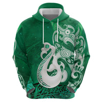 New Zealand Matariki Zip Hoodie Maori Manaia Galaxy Silver Fern Green Color LT22 - Polynesian Pride