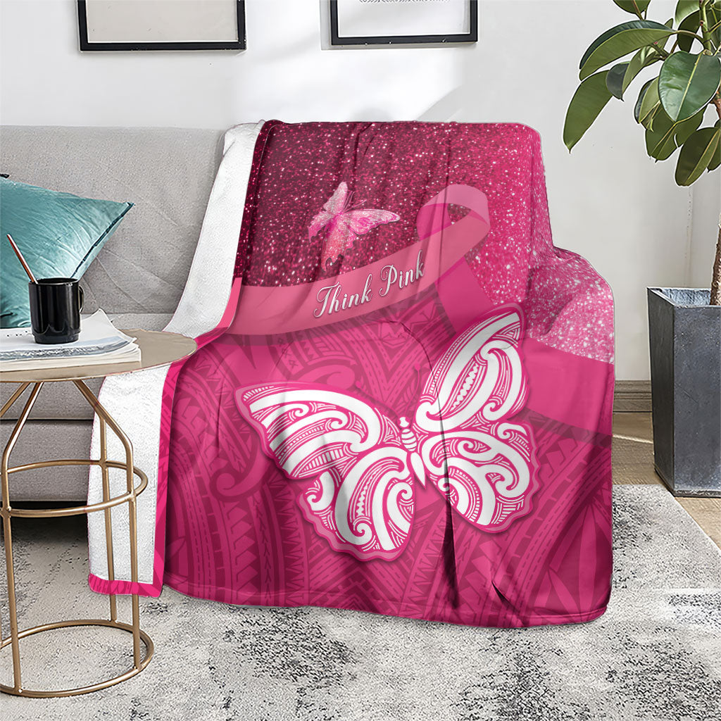 New Zealand Breast Cancer Awareness Blanket Pink Ribbon Butterfly Maori Pattern