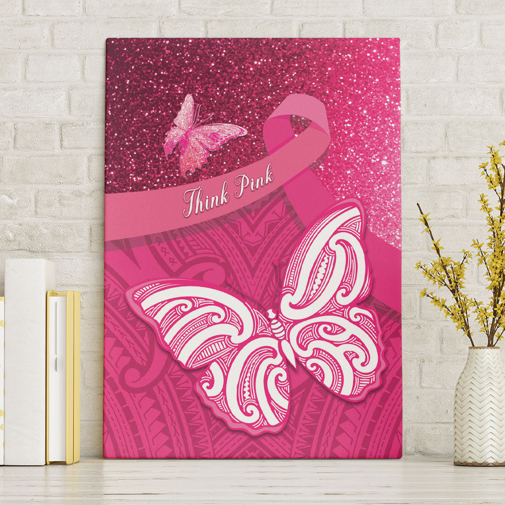 New Zealand Breast Cancer Awareness Canvas Wall Art Pink Ribbon Butterfly Maori Pattern