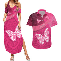 New Zealand Breast Cancer Awareness Couples Matching Summer Maxi Dress and Hawaiian Shirt Pink Ribbon Butterfly Maori Pattern LT22 Pink - Polynesian Pride