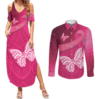 New Zealand Breast Cancer Awareness Couples Matching Summer Maxi Dress and Long Sleeve Button Shirt Pink Ribbon Butterfly Maori Pattern LT22 Pink - Polynesian Pride