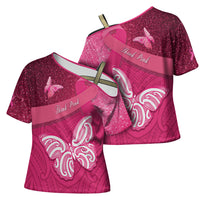 New Zealand Breast Cancer Awareness Cross Shoulder Shirt Pink Ribbon Butterfly Maori Pattern LT22 - Polynesian Pride