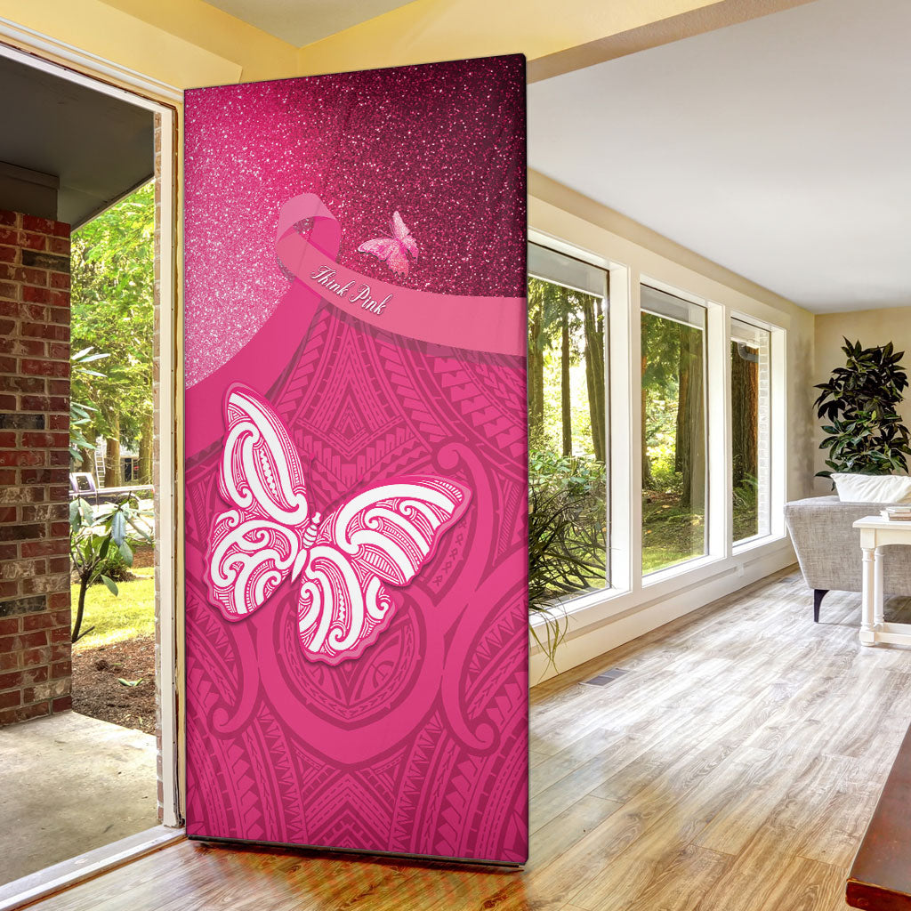 New Zealand Breast Cancer Awareness Door Cover Pink Ribbon Butterfly Maori Pattern LT22 - Polynesian Pride