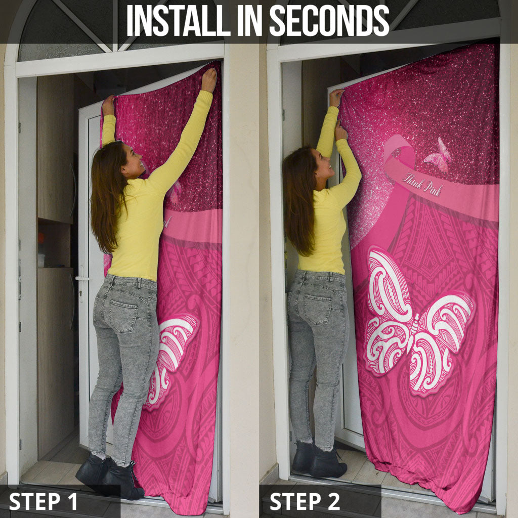 New Zealand Breast Cancer Awareness Door Cover Pink Ribbon Butterfly Maori Pattern LT22 - Polynesian Pride