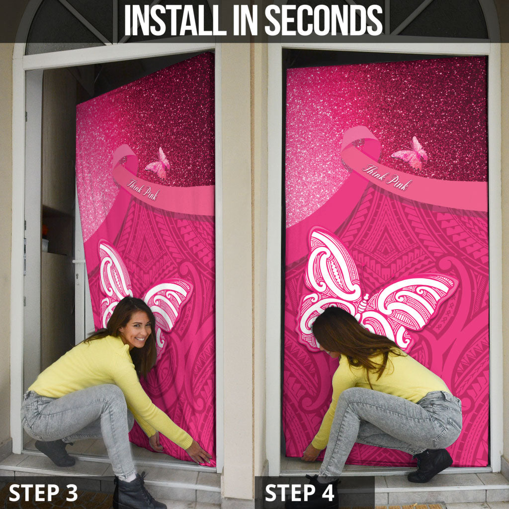 New Zealand Breast Cancer Awareness Door Cover Pink Ribbon Butterfly Maori Pattern LT22 - Polynesian Pride