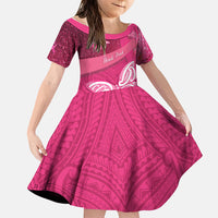 New Zealand Breast Cancer Awareness Family Matching Long Sleeve Bodycon Dress and Hawaiian Shirt Pink Ribbon Butterfly Maori Pattern LT22 Daughter's Dress Pink - Polynesian Pride