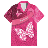 New Zealand Breast Cancer Awareness Family Matching Off Shoulder Maxi Dress and Hawaiian Shirt Pink Ribbon Butterfly Maori Pattern LT22 Dad's Shirt - Short Sleeve Pink - Polynesian Pride
