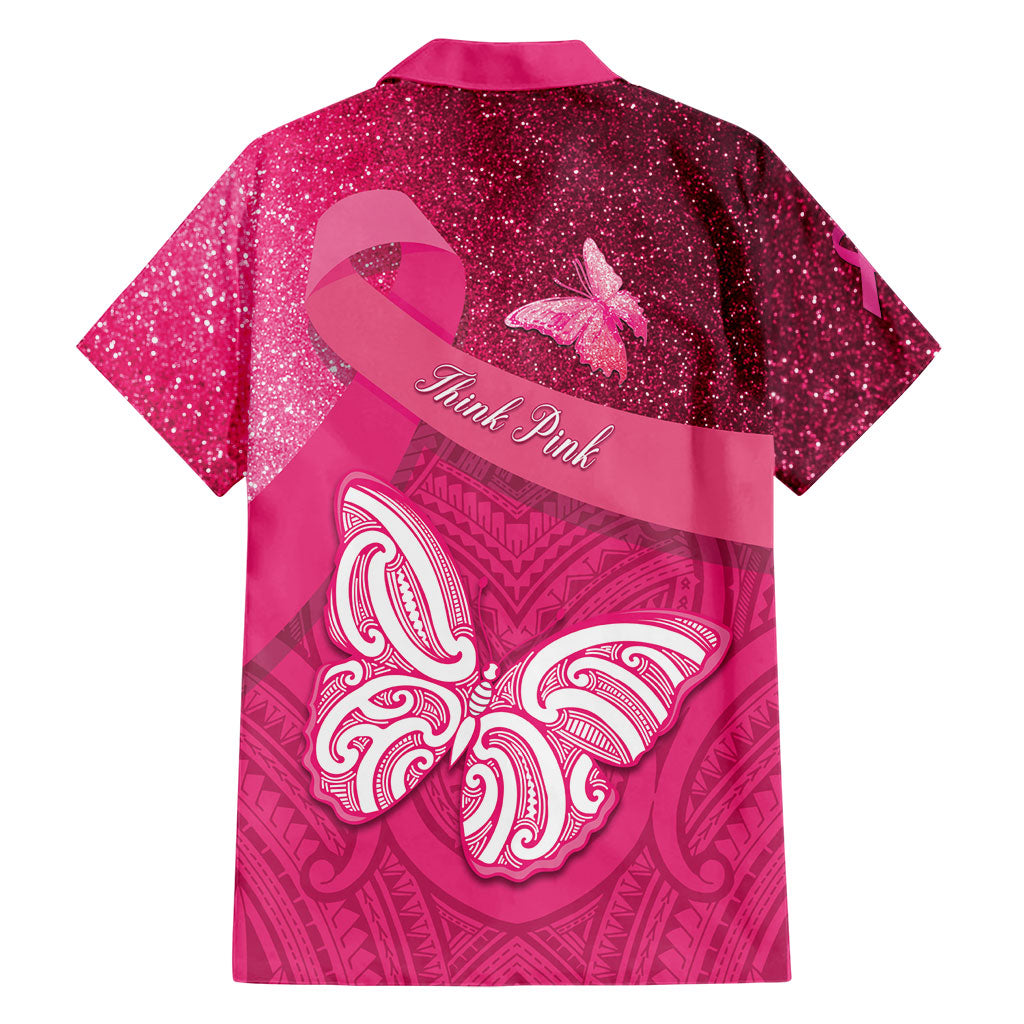 New Zealand Breast Cancer Awareness Family Matching Short Sleeve Bodycon Dress and Hawaiian Shirt Pink Ribbon Butterfly Maori Pattern LT22 - Polynesian Pride