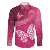 New Zealand Breast Cancer Awareness Family Matching Short Sleeve Bodycon Dress and Hawaiian Shirt Pink Ribbon Butterfly Maori Pattern LT22 Dad's Shirt - Long Sleeve Pink - Polynesian Pride