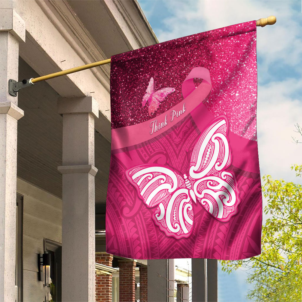 New Zealand Breast Cancer Awareness Garden Flag Pink Ribbon Butterfly Maori Pattern LT22 House Flag Pink - Polynesian Pride
