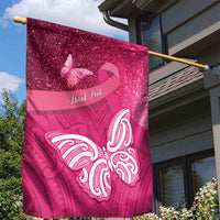 New Zealand Breast Cancer Awareness Garden Flag Pink Ribbon Butterfly Maori Pattern LT22 - Polynesian Pride