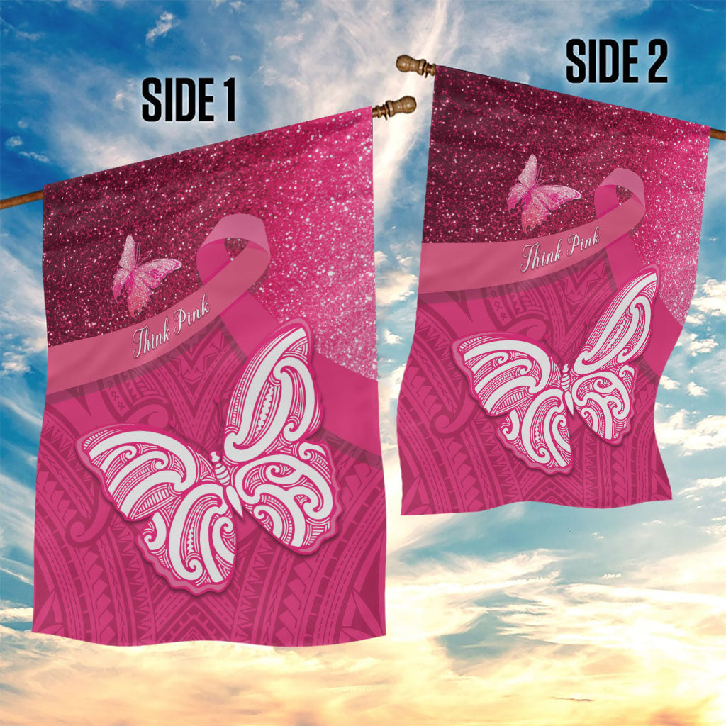 New Zealand Breast Cancer Awareness Garden Flag Pink Ribbon Butterfly Maori Pattern LT22 - Polynesian Pride