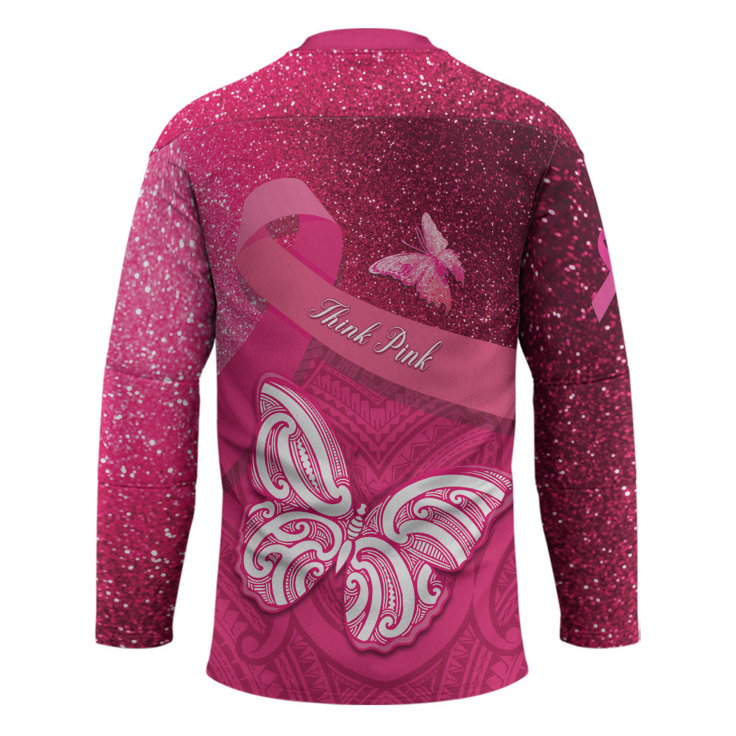 New Zealand Breast Cancer Awareness Hockey Jersey Pink Ribbon Butterfly Maori Pattern LT22 - Polynesian Pride