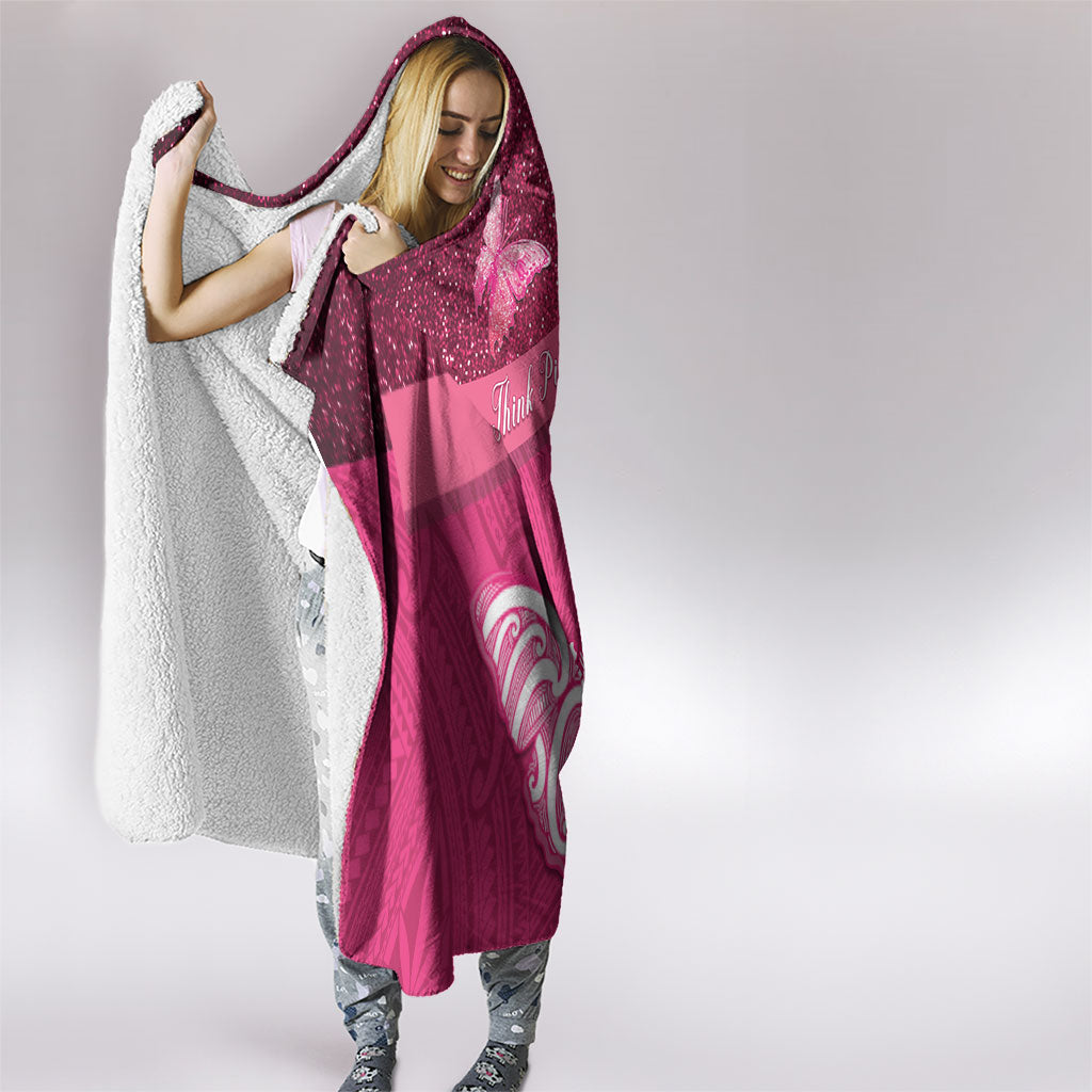 New Zealand Breast Cancer Awareness Hooded Blanket Pink Ribbon Butterfly Maori Pattern LT22 - Polynesian Pride