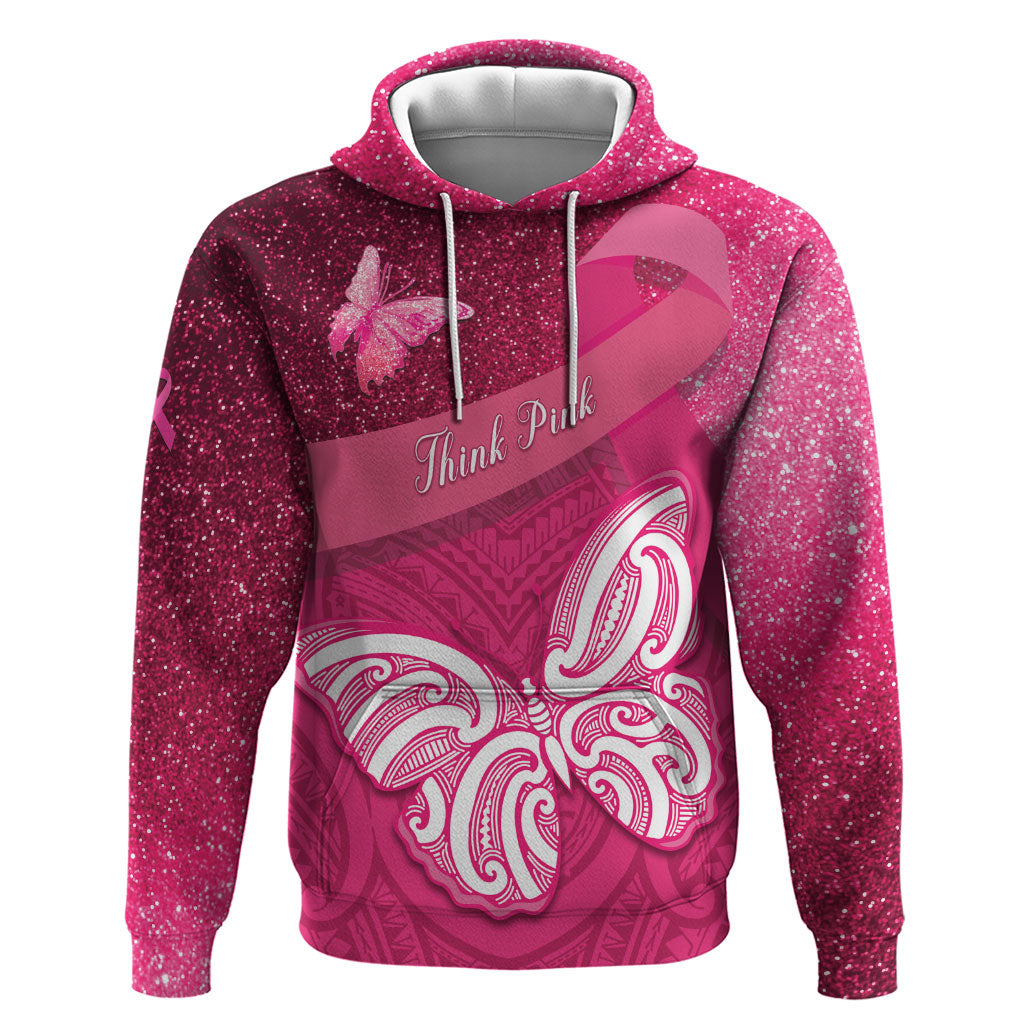 New Zealand Breast Cancer Awareness Hoodie Pink Ribbon Butterfly Maori Pattern LT22 Pullover Hoodie Pink - Polynesian Pride