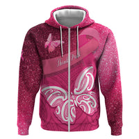 New Zealand Breast Cancer Awareness Hoodie Pink Ribbon Butterfly Maori Pattern LT22 Zip Hoodie Pink - Polynesian Pride