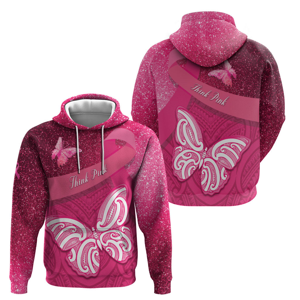 New Zealand Breast Cancer Awareness Hoodie Pink Ribbon Butterfly Maori Pattern LT22 - Polynesian Pride