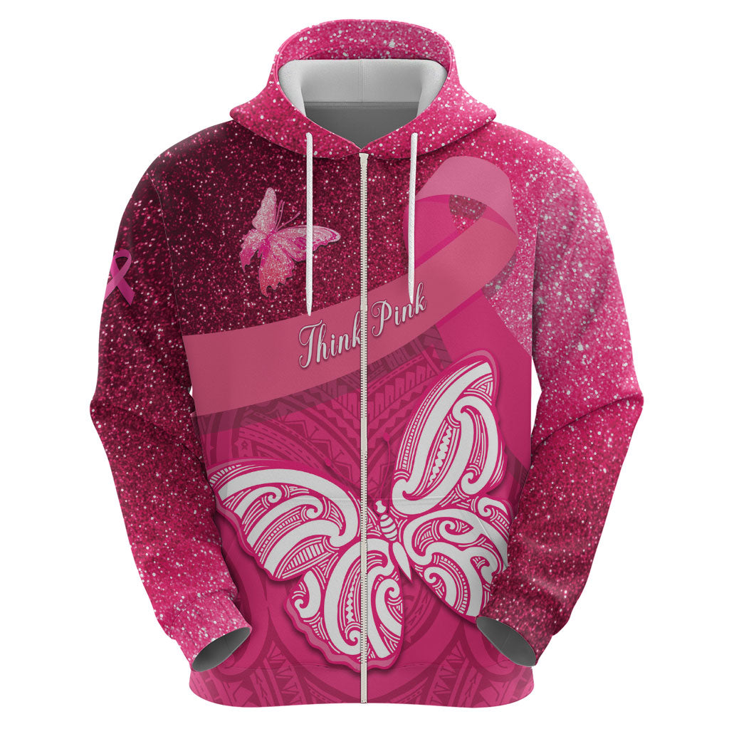 New Zealand Breast Cancer Awareness Hoodie Pink Ribbon Butterfly Maori Pattern LT22 - Polynesian Pride
