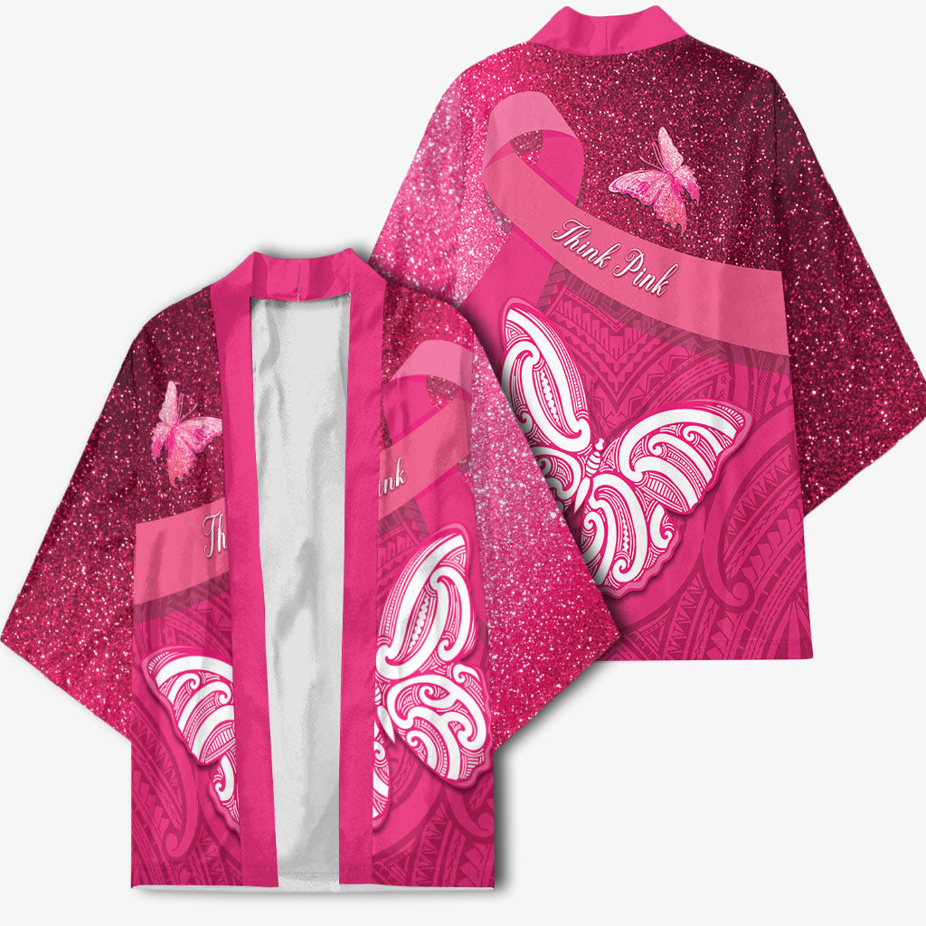 New Zealand Breast Cancer Awareness Kimono Pink Ribbon Butterfly Maori Pattern