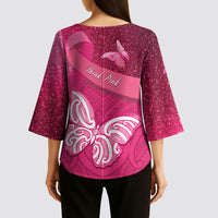 New Zealand Breast Cancer Awareness Kimono Sleeve Blouse Pink Ribbon Butterfly Maori Pattern LT22 - Polynesian Pride