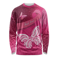 New Zealand Breast Cancer Awareness Long Sleeve Shirt Pink Ribbon Butterfly Maori Pattern LT22 Unisex Pink - Polynesian Pride