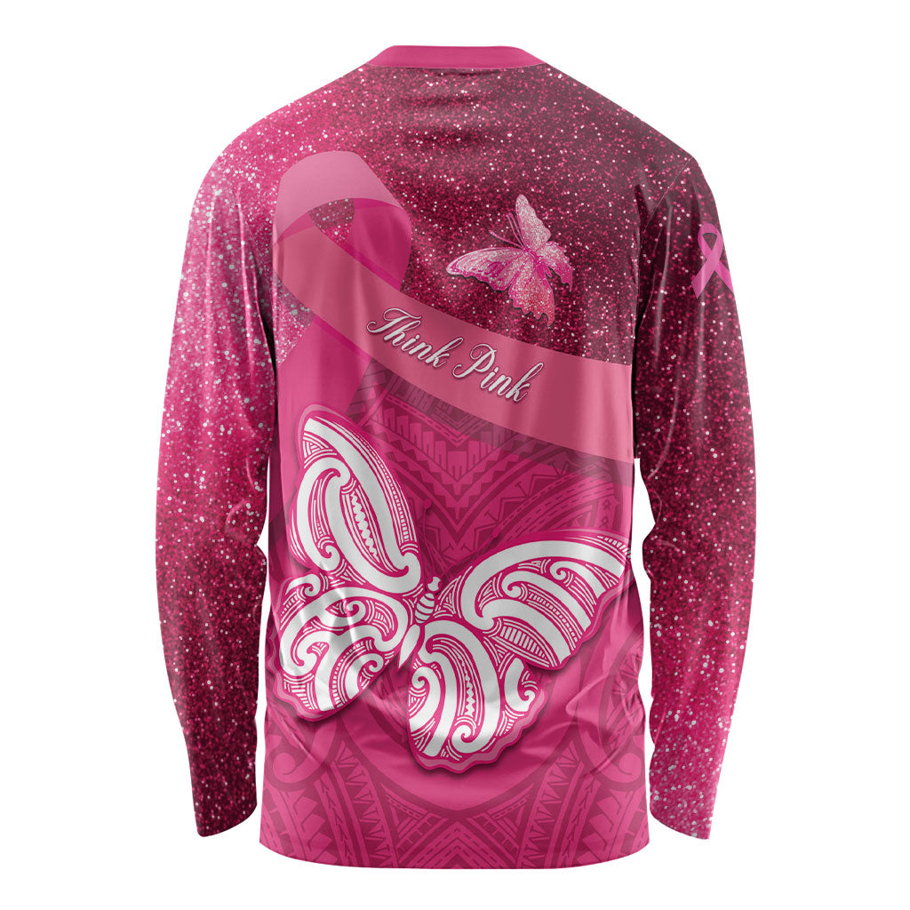 New Zealand Breast Cancer Awareness Long Sleeve Shirt Pink Ribbon Butterfly Maori Pattern LT22 - Polynesian Pride
