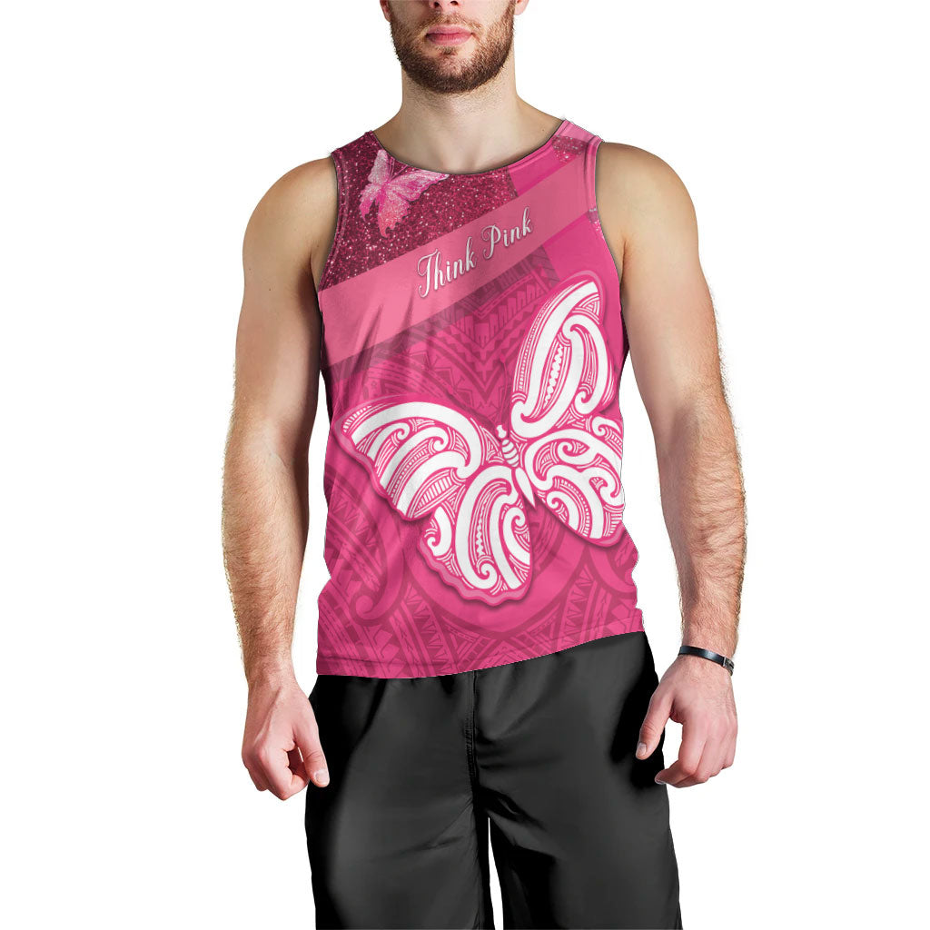 New Zealand Breast Cancer Awareness Men Tank Top Pink Ribbon Butterfly Maori Pattern LT22 - Polynesian Pride