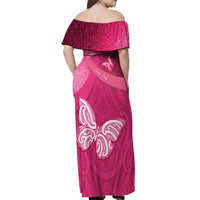 New Zealand Breast Cancer Awareness Off Shoulder Maxi Dress Pink Ribbon Butterfly Maori Pattern LT22 - Polynesian Pride