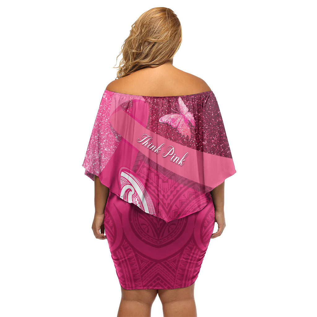 New Zealand Breast Cancer Awareness Off Shoulder Short Dress Pink Ribbon Butterfly Maori Pattern LT22 - Polynesian Pride