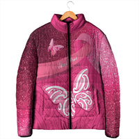 New Zealand Breast Cancer Awareness Padded Jacket Pink Ribbon Butterfly Maori Pattern