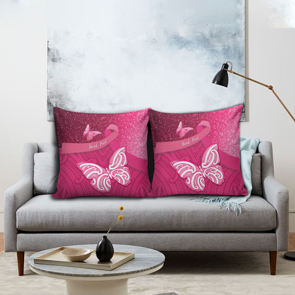 New Zealand Breast Cancer Awareness Pillow Cover Pink Ribbon Butterfly Maori Pattern LT22 - Polynesian Pride