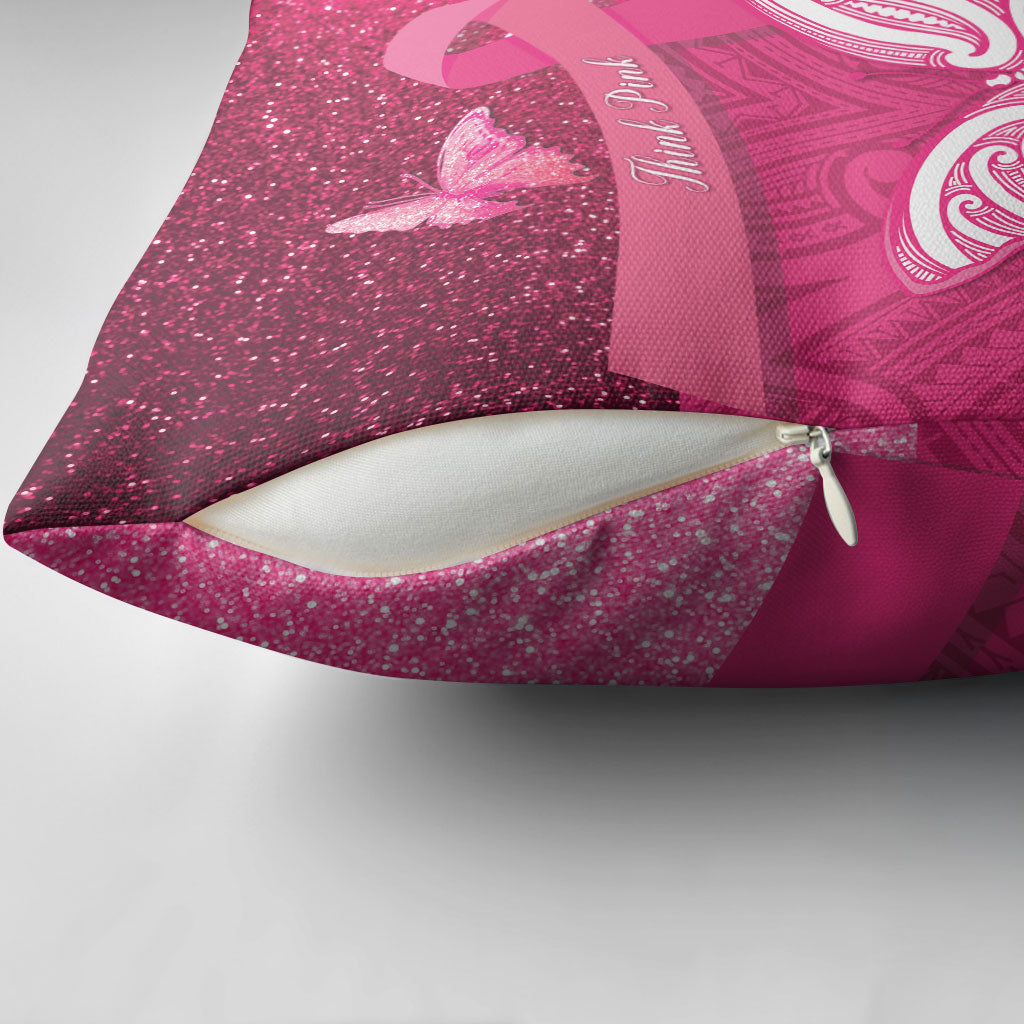 New Zealand Breast Cancer Awareness Pillow Cover Pink Ribbon Butterfly Maori Pattern LT22 - Polynesian Pride