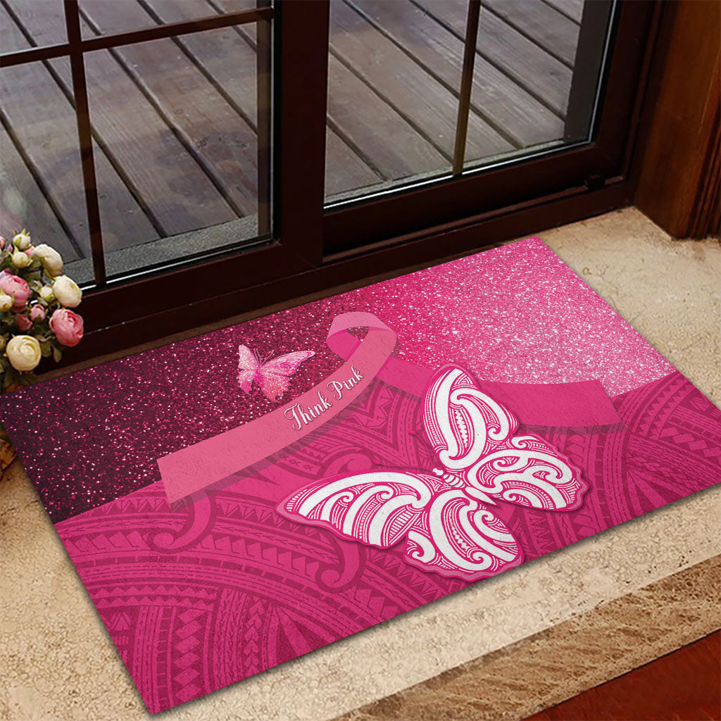 New Zealand Breast Cancer Awareness Rubber Doormat Pink Ribbon Butterfly Maori Pattern