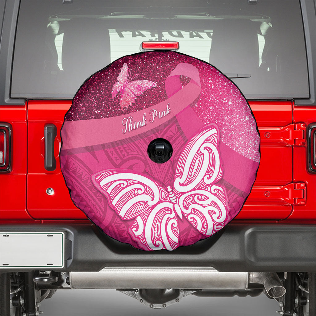 New Zealand Breast Cancer Awareness Spare Tire Cover Pink Ribbon Butterfly Maori Pattern LT22 - Polynesian Pride