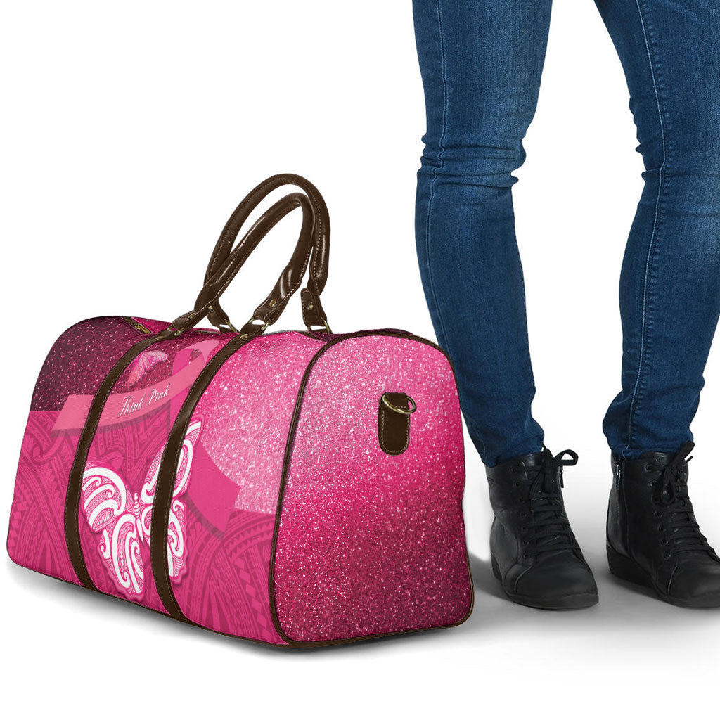 New Zealand Breast Cancer Awareness Travel Bag Pink Ribbon Butterfly Maori Pattern LT22 - Polynesian Pride