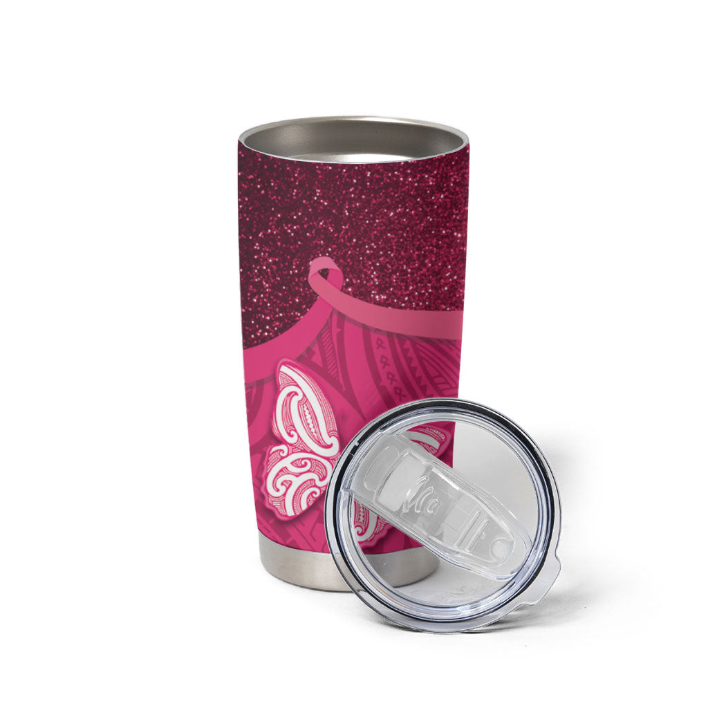 New Zealand Breast Cancer Awareness Tumbler Cup Pink Ribbon Butterfly Maori Pattern LT22 - Polynesian Pride
