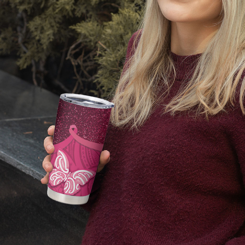 New Zealand Breast Cancer Awareness Tumbler Cup Pink Ribbon Butterfly Maori Pattern LT22 - Polynesian Pride