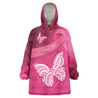 New Zealand Breast Cancer Awareness Wearable Blanket Hoodie Pink Ribbon Butterfly Maori Pattern LT22 One Size Pink - Polynesian Pride