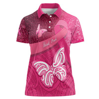 New Zealand Breast Cancer Awareness Women Polo Shirt Pink Ribbon Butterfly Maori Pattern LT22 Female Pink - Polynesian Pride