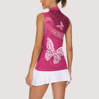 New Zealand Breast Cancer Awareness Women Sleeveless Polo Shirt Pink Ribbon Butterfly Maori Pattern LT22 - Polynesian Pride