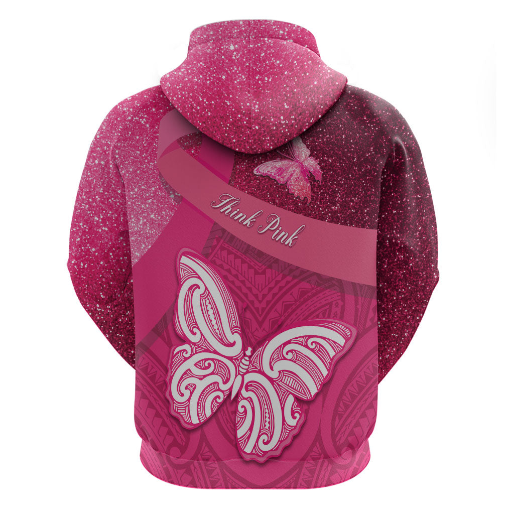 New Zealand Breast Cancer Awareness Zip Hoodie Pink Ribbon Butterfly Maori Pattern LT22 - Polynesian Pride
