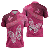 New Zealand Breast Cancer Awareness Zipper Polo Shirt Pink Ribbon Butterfly Maori Pattern LT22 - Polynesian Pride