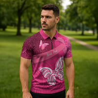 New Zealand Breast Cancer Awareness Zipper Polo Shirt Pink Ribbon Butterfly Maori Pattern LT22 - Polynesian Pride