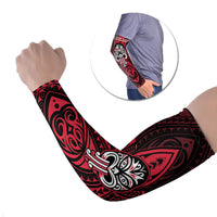 New Zealand Maori Language Week Arm Sleeves Te Wiki O Te Reo Maori Hei Tiki LT22 Set of 2 Red - Polynesian Pride
