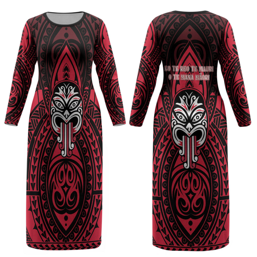 New Zealand Maori Language Week Couples Matching Long Sleeve Bodycon Dress and Hawaiian Shirt Te Wiki O Te Reo Maori Hei Tiki LT22 - Polynesian Pride