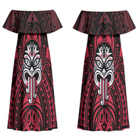 New Zealand Maori Language Week Couples Matching Off Shoulder Maxi Dress and Long Sleeve Button Shirt Te Wiki O Te Reo Maori Hei Tiki LT22 - Polynesian Pride