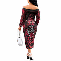 New Zealand Maori Language Week Off The Shoulder Long Sleeve Dress Te Wiki O Te Reo Maori Hei Tiki LT22 - Polynesian Pride