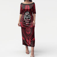 New Zealand Maori Language Week Puletasi Te Wiki O Te Reo Maori Hei Tiki LT22 Long Dress Red - Polynesian Pride