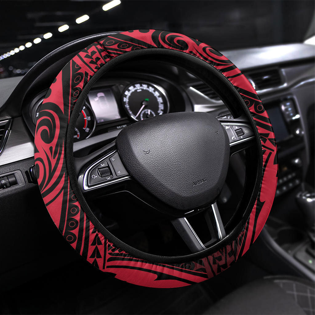 New Zealand Maori Language Week Steering Wheel Cover Te Wiki O Te Reo Maori Hei Tiki LT22 Universal Fit Red - Polynesian Pride